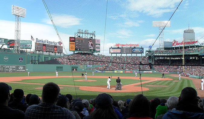 watching a baseball game in Boston