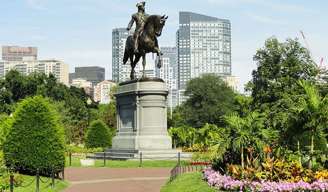 The green and lush Boston Commons on a sunny summer day