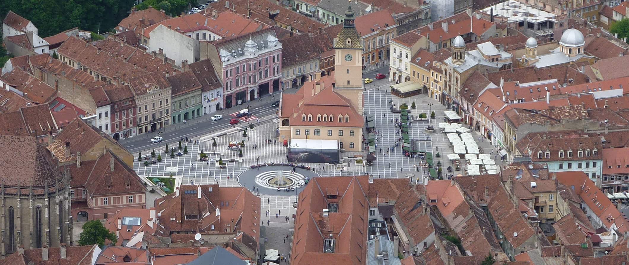 aerial view of the town square in Brasov