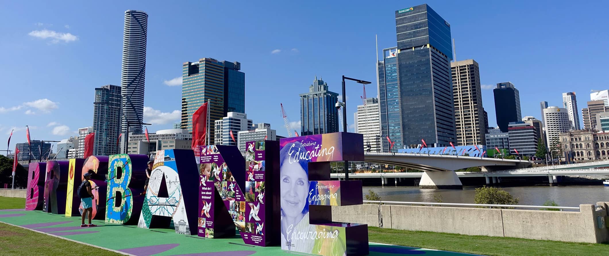 The towering skyline of Brisbane, Australia featuring some cool street art