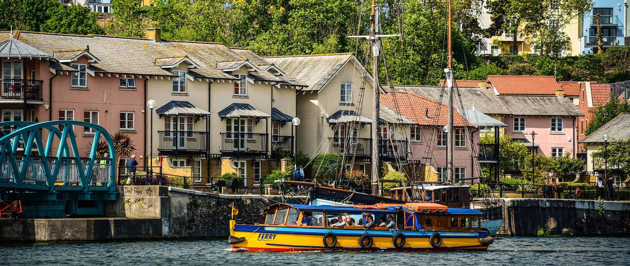 A scenic view of colorful homes in Bristol, England