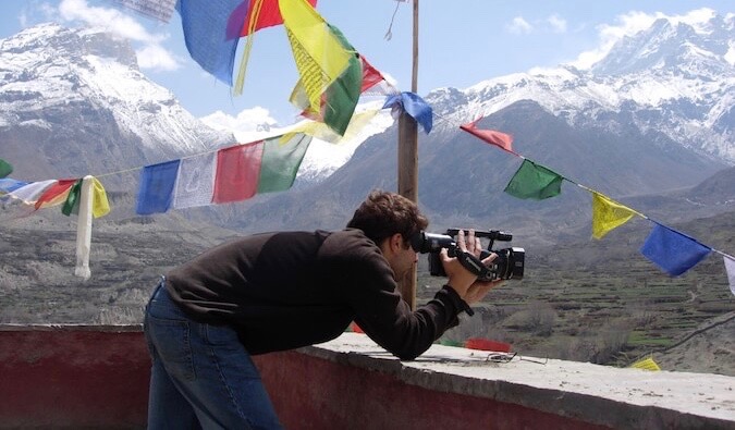 Brook Silva-Braga filming near mountains