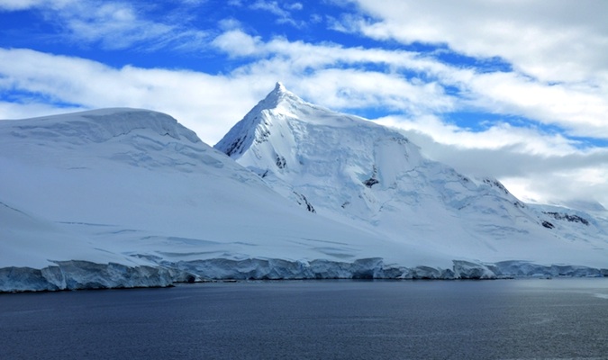 The snow and glaciers of Antartica on a sunny day