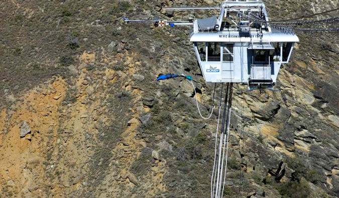 Bungy jumping the famous Nevis jump in New Zealand