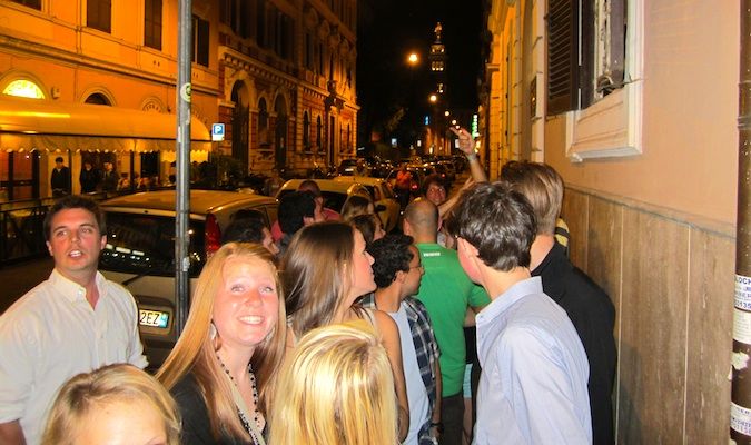 lots of people on a crazy pub crawl in europe