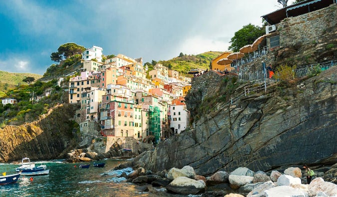 Beautiful view of the Western European homes in Cinque Terre, Italy=