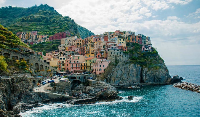 The colorful houses along the coast of Cinque Terre in Italy