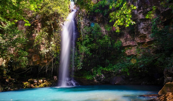 A stunning waterfall in the lush jungles of Costa Rica