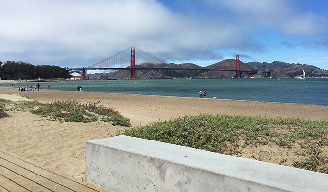 View of the ocean from Crissy Field, a great spot to go fishing in California