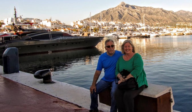 A retired couple traveling the world together