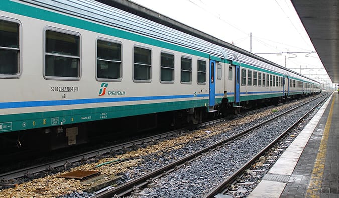 A train in Europe parked at a station