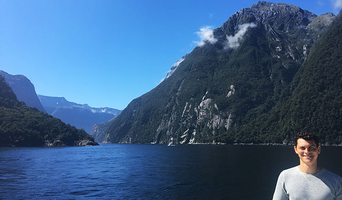 Matt on a cruise through Milford Sound