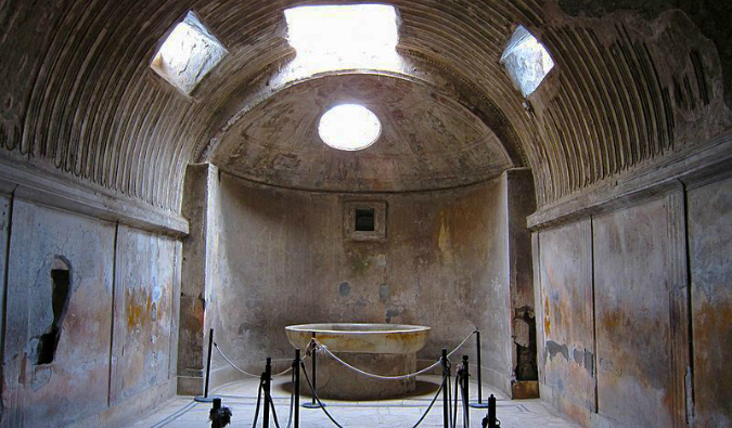 The ruins of the forum baths in Pompeii, Italy
