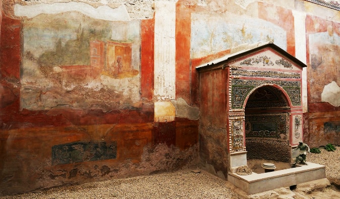 The small entrance to an ancient house in Pompeii, Italy