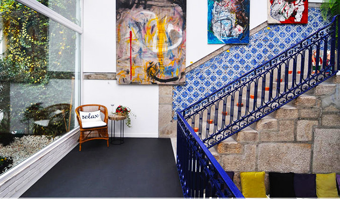 Luxury lobby of Gallery Hostel in Porto, Portugal
