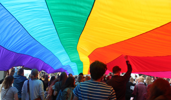 Rainbow flag at EuroPride March in Riga, Latvia in 2015 taken by Adam