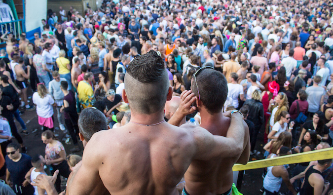 Men at a Dutch queer music festival called milkshake festival in Amsterdam, the Netherlands