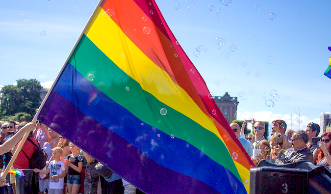 a rainbow flag at stockholm's gay pride event