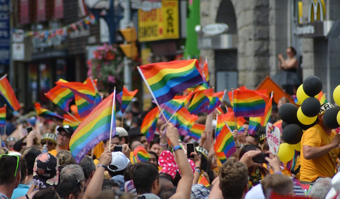 rainbow flags waving at LGBT festival