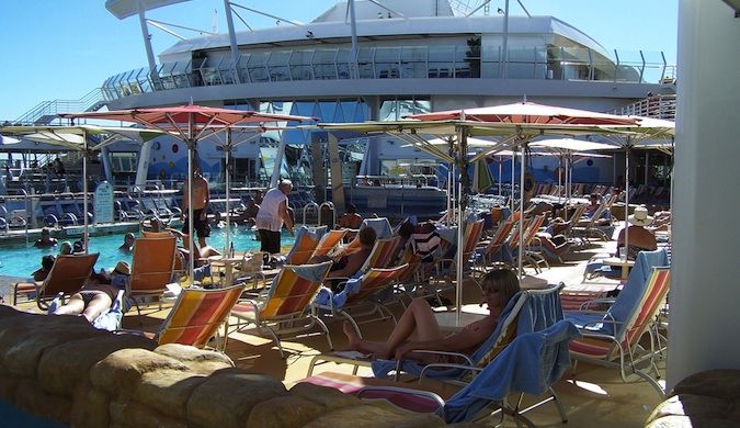 Crowded pool deck on the cruise ship