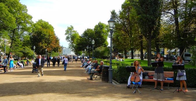 The Esplanade Park in Helsinki, Finland is so natural and serene