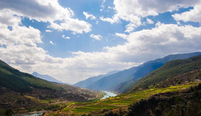 The green countryside of a river basin in China