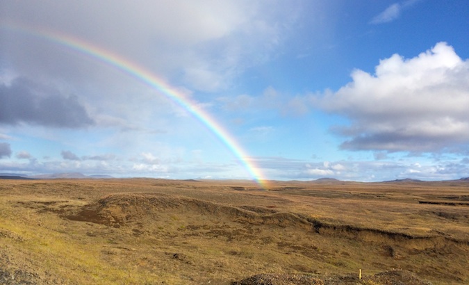 majestic glowing rainbow over Iceland seen during my travels