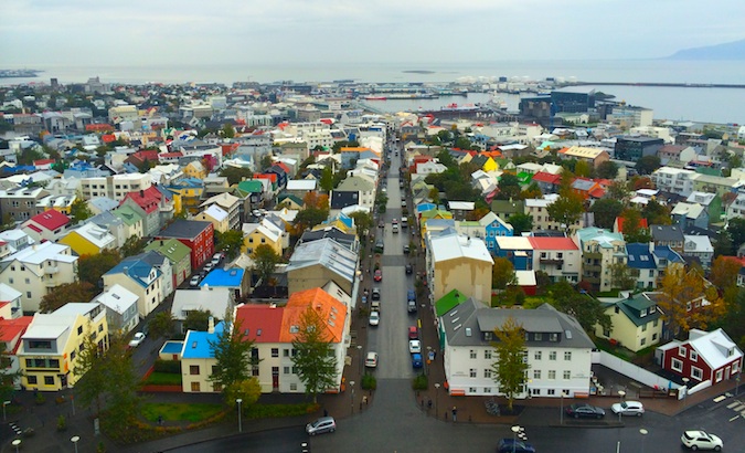 Reykjavik and its colorful houses from above