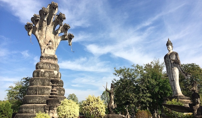 Huge Naga statues at Nong Khai in Isaan, Thailand