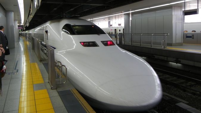 One of the many lightning-fast bullet trains that race around Japan