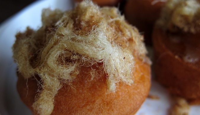 eating good food while traveling, Pork floss corn muffins in Chiang Mai, Thailand