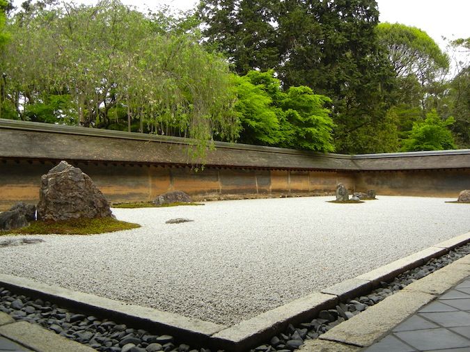 The famous rock garden at Ryoan-ji Temple in Kyoto, Japan