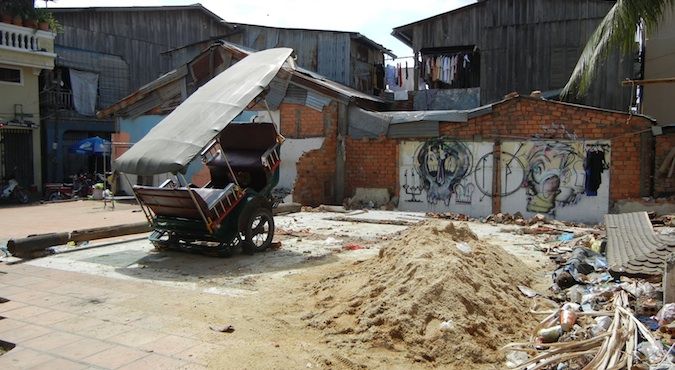 A destroyed Indian restaurant near Phnom Penh, Cambodia