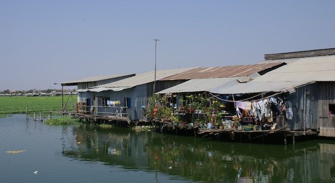 Small local houses on Beoung Kak Lake in Phnom Penh, Cambodia