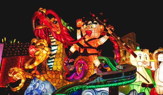 A man riding a dragon at the Taipei Lantern Festival