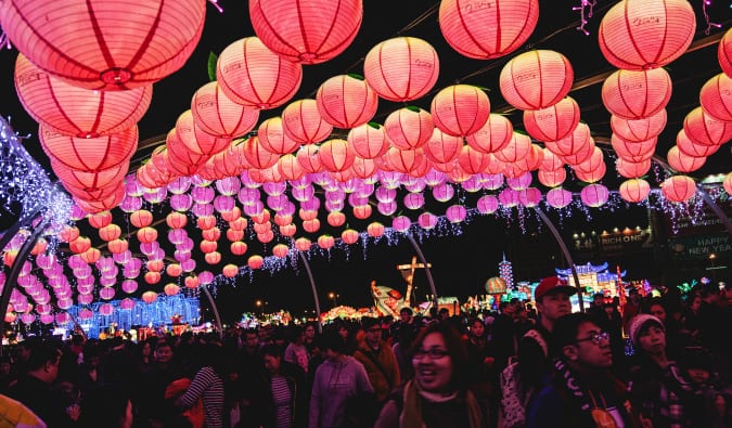 A crowd gathered at the Taiwan lantern festival