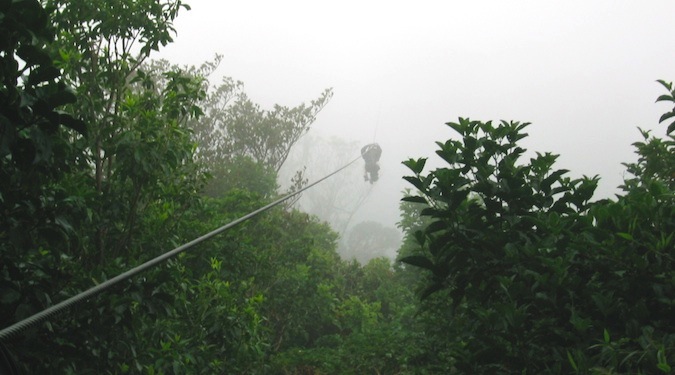 zip lining in the jungle