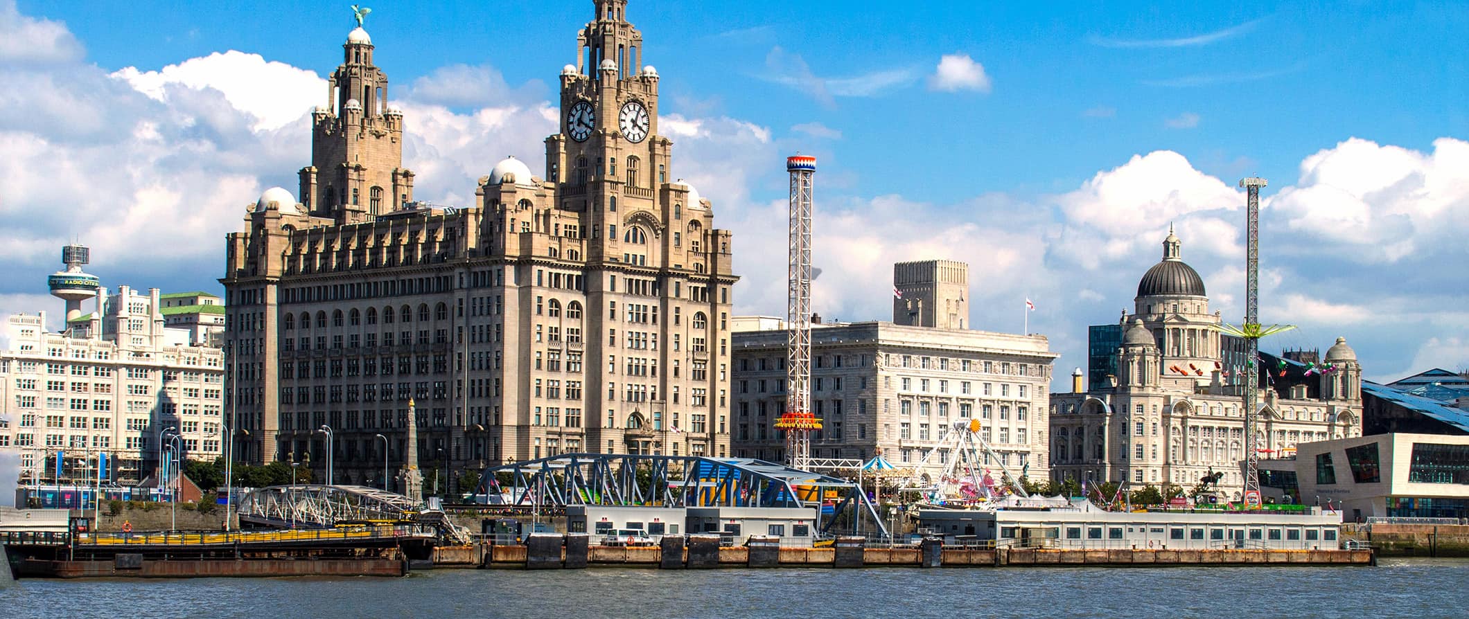 A scenic view of Liverpool, UK as seen from the water