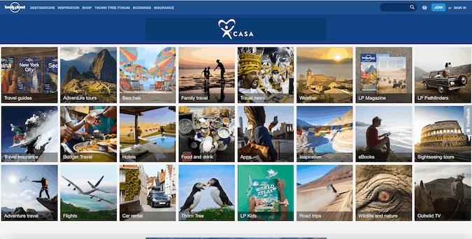 Lonely Planet website screenshot