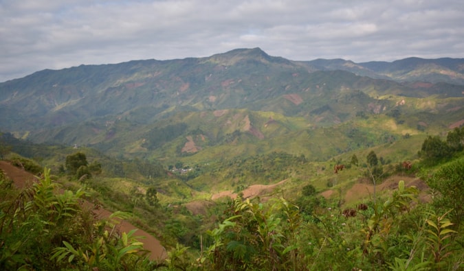 A lush, sweeping valley with rolling hills in Madagascar