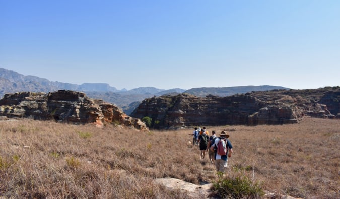 Hiking in the brown fields of Madagascar