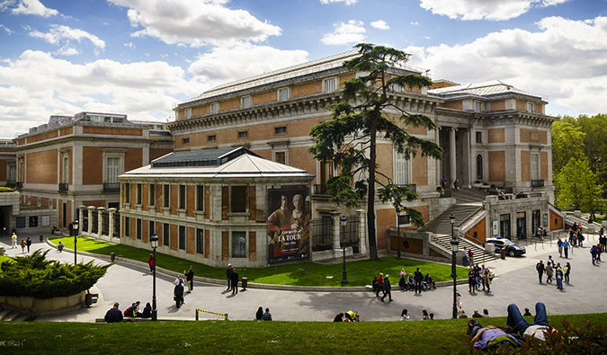 outside view of the famous Prado museum in iconic Madrid, Spain