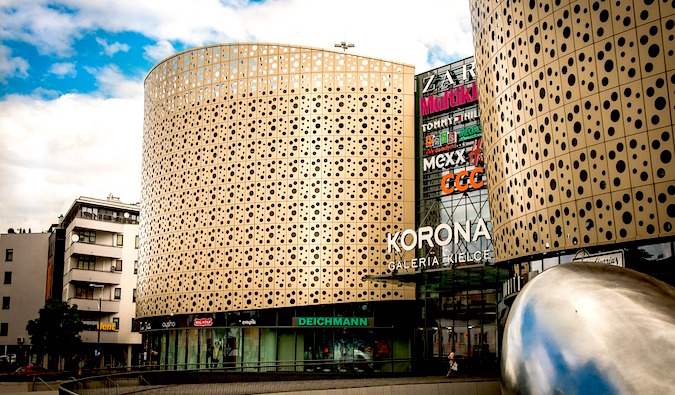 the facade of an international shopping mall abroad