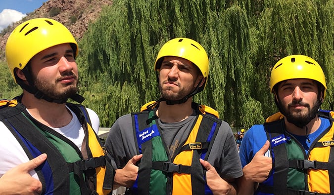 goofing off before rafting