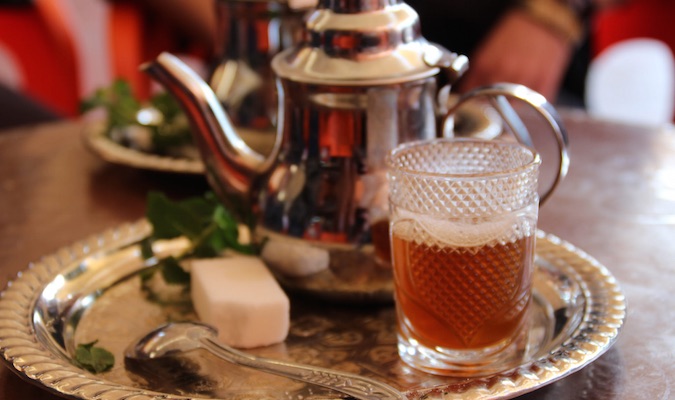 Traditional afternoon Moroccan tea set ready