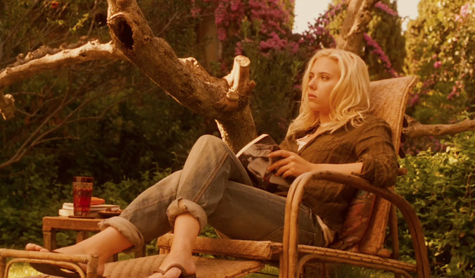 Scarlet Johansson lounging in European backyard in Vicky Cristina Barcelona