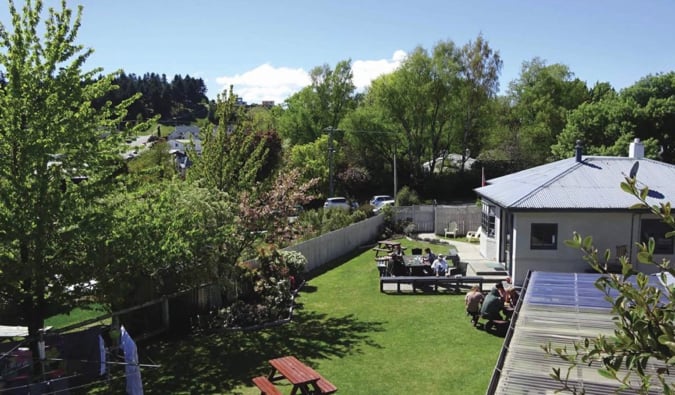 Backyard at Mountain View Backpackers in Wanaka, New Zealand