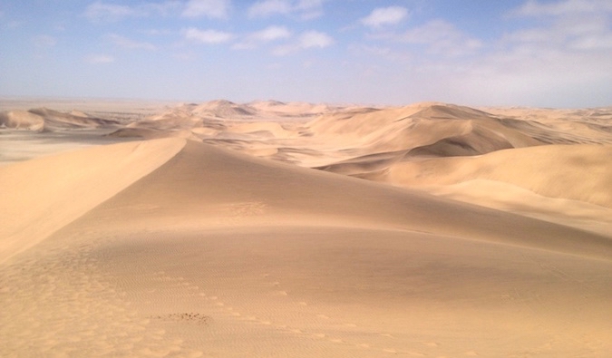 The golden sand dunes of the desert in Namibia