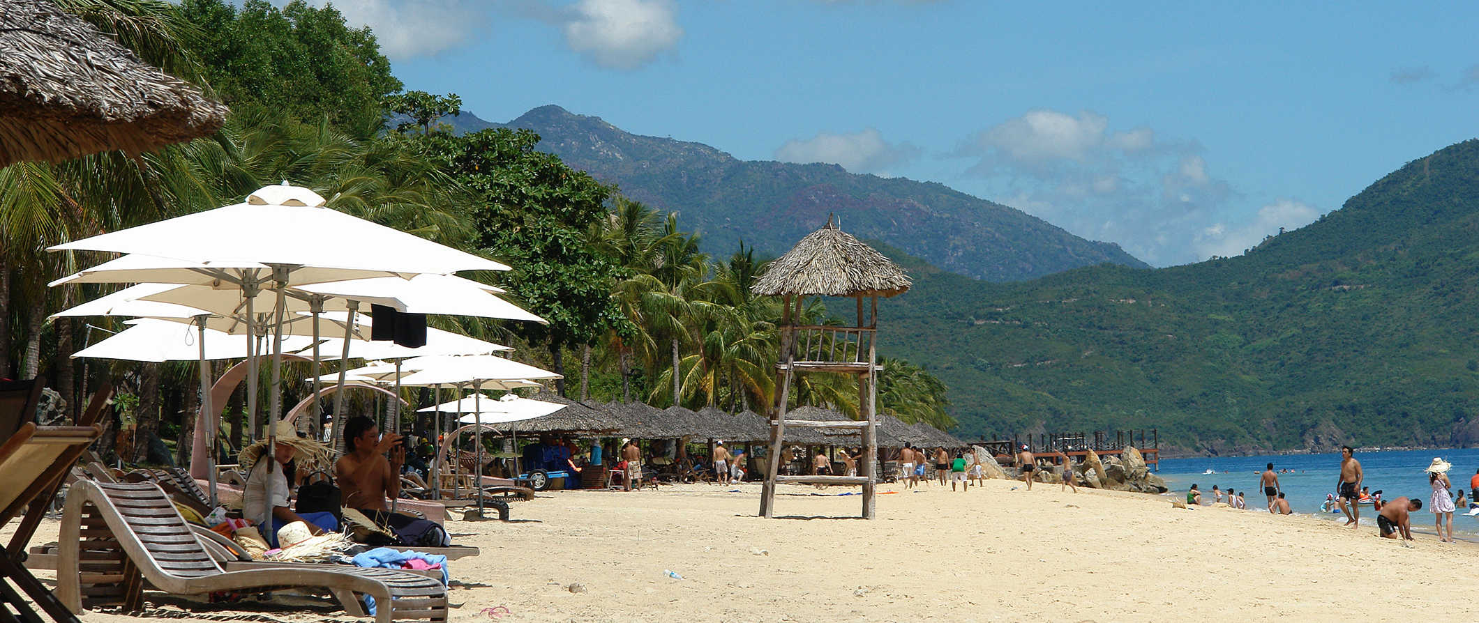 The beach scene along the coast of Nha Trang, Vietnam