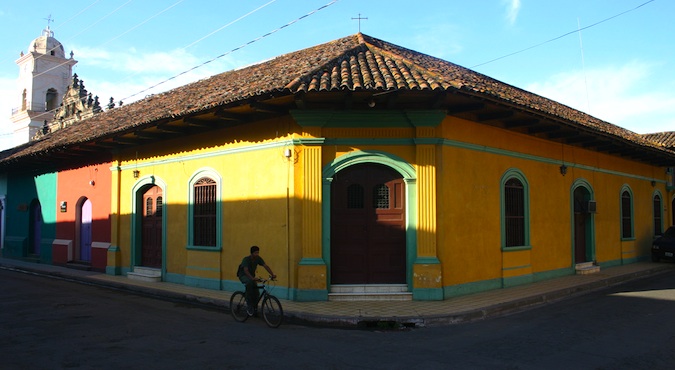 Brightly painted houses lining the street in Granada, Nicaragua
